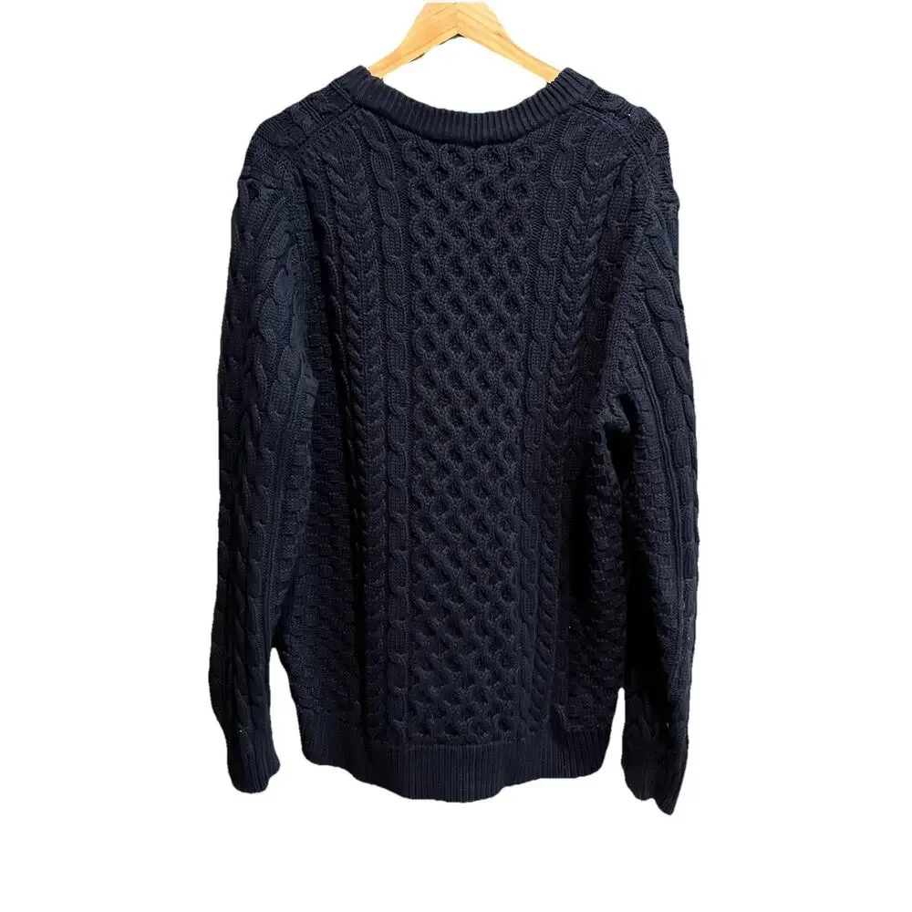 L.L.Bean Navy Long Sleeve Fisherman Cable‎ Knit Cotton Men's Sweater Size XL